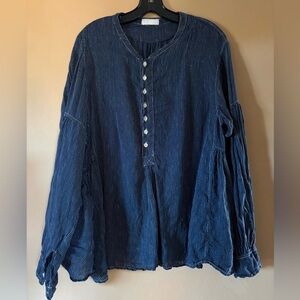 CP Shades Linen Henley Flounced Top